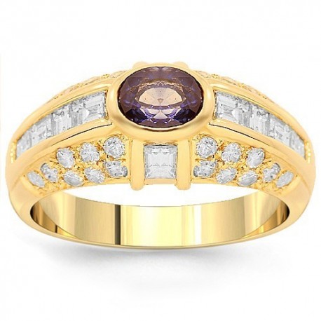 14K Yellow Gold Womens Diamond Sapphire Ring 1.50 Ctw