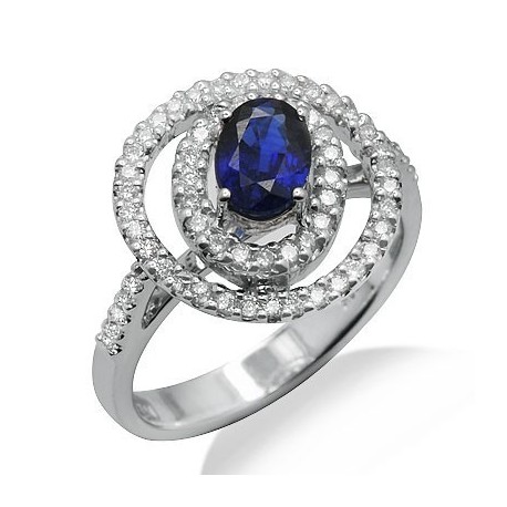 Sapphire Diamond Gemstone Ring in White Gold
