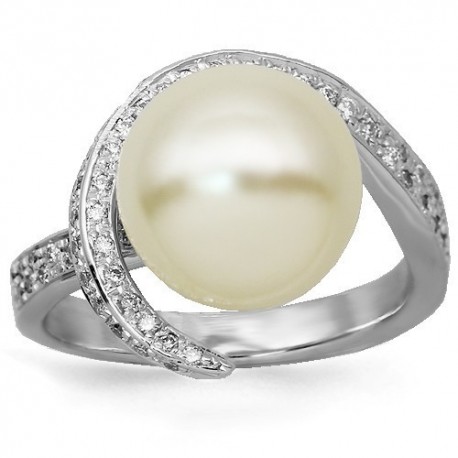 14K White Gold Womens Diamond Pearl Ring 0.28 Ctw