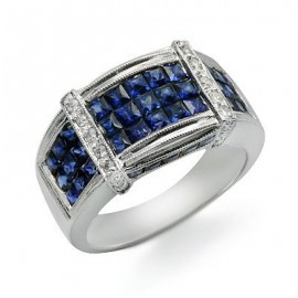 Sapphire and Diamond Gemstone Ring in White 18K Gold