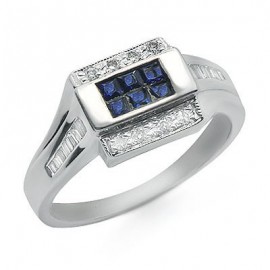 Sapphire and Diamond Gemstone Ring in White 14K Gold