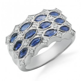 Sapphire and Diamond Gemstone Ring in White 14K Gold
