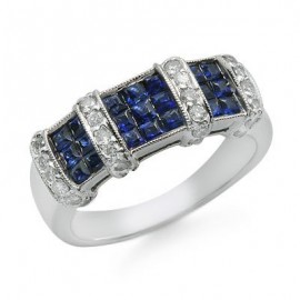 Sapphire and Diamond Gemstone Ring in White 18K Gold
