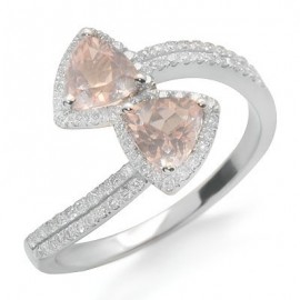 Trilliant Cut Pink Quartz and Diamond Unique Gemstone Ring in White Gold