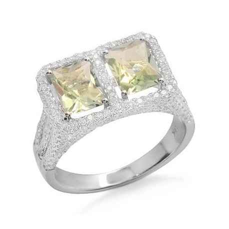 Green Amethyst and Diamond Unique Gemstone Ring in White 14K Gold