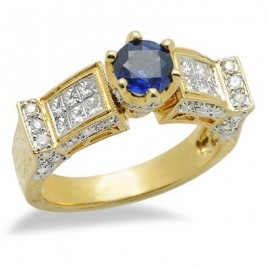 Sapphire and Diamond Gemstone Ring in Yellow 14K Gold