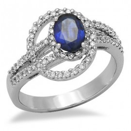 Sapphire Diamond Gemstone Ring in White 18K Gold