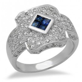 Sapphire Diamond Gemstone Ring in White 18K Gold