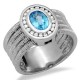 Solitaire Oval Cut Blue Topaz Diamond Gemstone Ring in White 14K Gold