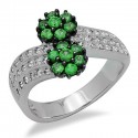 Zöld gránát gyémánt fürt drágakő virág gyűrű 14 K fehér arany