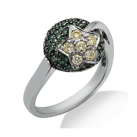 Green Fancy Colored Pave Diamond Star Ring in 14K White Gold