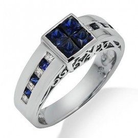 Sapphire Diamond Gemstone Ring in White 14K Gold