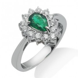 Pasziánsz körte vágott smaragd gyémánt drágakövek gyűrű 18 K fehér arany
