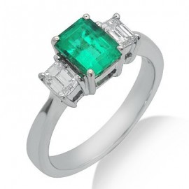 Baguette Cut pasziánsz drágakövek smaragd gyémánt gyűrű 14 K fehér arany