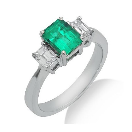 Baguette Cut Solitaire Emerald Diamond Gemstone Ring in White 14K Gold