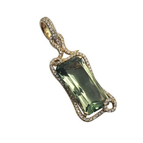 Green Amethyst Diamond Designer Gemstone Pendant in Yellow 14K Gold