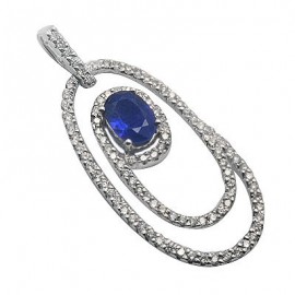 Sapphire Diamond Designer Gemstone Pendant in White 18K Gold