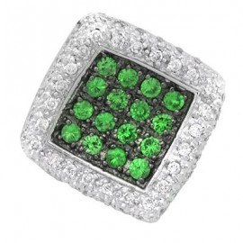Green Garnet Diamond Square Gemstone Pendant in White 14K Gold