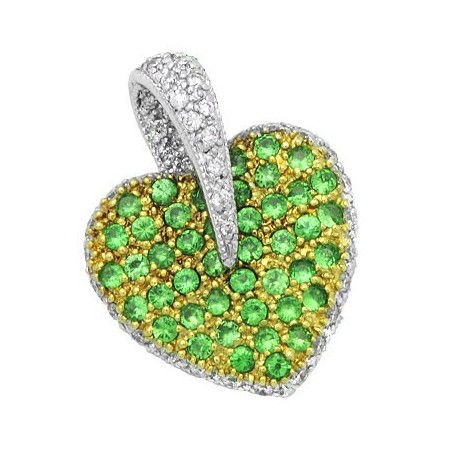 Green Garnet Diamond Gemstone Pendant in White 18K Gold
