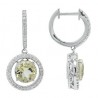 Green Quartz Diamond Drop Gemstone Earrings in White 14K Gold