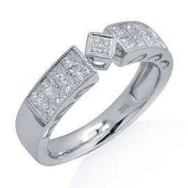 Kerek és hercegnő gyémánt divat gyűrű-ban 14 K fehérarany