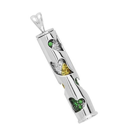 Green Garnet and Yellow Sapphire Diamond Designer Gemstone Pendant in White 14K Gold