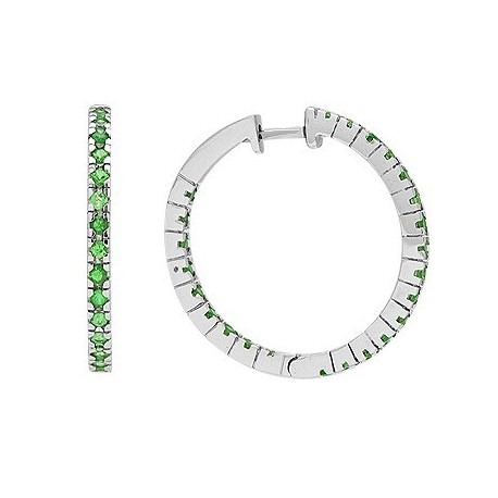 Green Garnet Gemstone Huggie Gemstone Earrings in White 14K Gold