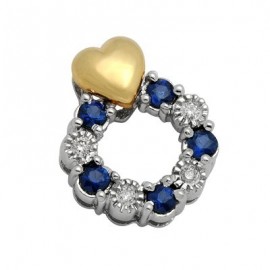 Sapphire Heart Circle Gemstone Pendant in Two Tone 14K Gold