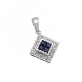 Sapphire Diamond Square Gemstone Pendant in White 14K Gold
