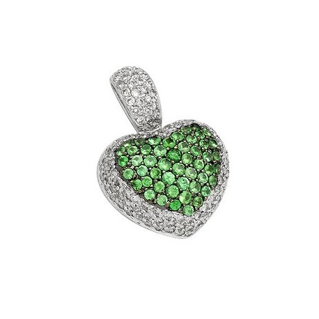 Green Garnet Heart Gemstone Pendant in White 14K Gold