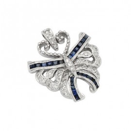 Sapphire Diamond Designer Gemstone Pendant in White 14K Gold