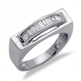 Baguette vágott gyémánt jobb oldali gyűrű 14 K fehér arany