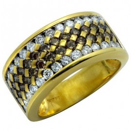 Checkerboard Yellow Gold Champagne and White Diamond Ring