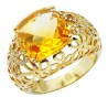 Ornate Flower Yellow Cushion Citrine Brilliant Diamond Large Gemstone Ring 14K Gold