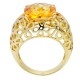 Ornate Flower Yellow Cushion Citrine Brilliant Diamond Large Gemstone Ring 14K Gold