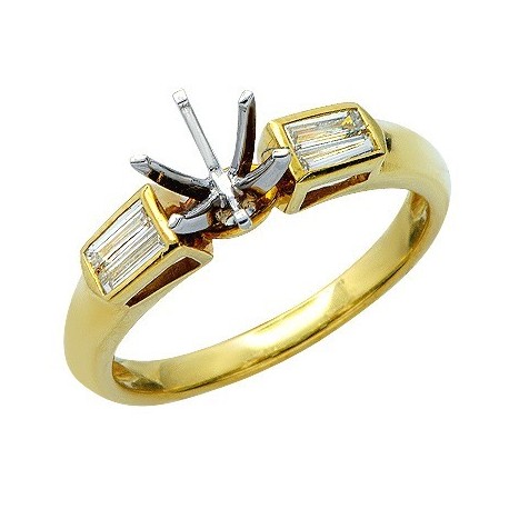 Stylish Baguette Diamond Semi Mount Ring 18K Yellow Gold