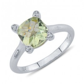Pepita vágott zöld Ametiszt Drágakő gyémántgyűrű fehér arany