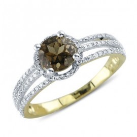 Kerek vágott Prong beállítása füstös kvarc gyémánt drágakövek solitaire gyűrű 14 k sárga arany