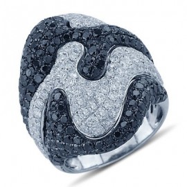 Festive White and Black Pave Set Diamond Designer Zebra Ring In 18K White Gold