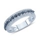 Shapely White and Black Round Cut Prong Set Diamond Ring In 14K White Gold