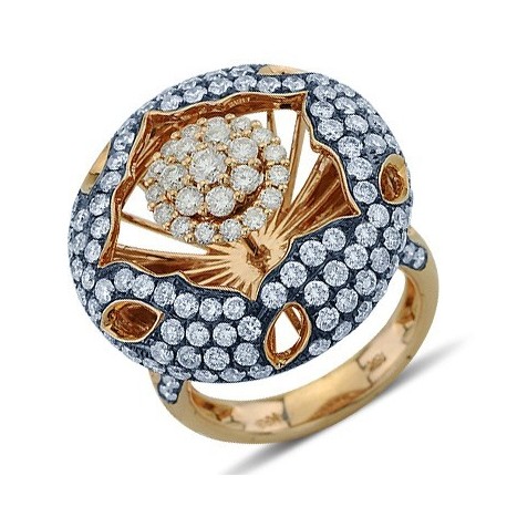 Spellbinding Round Cut Diamond Open Dome Cluster Fashion Ring In 18K Two Tone Gold