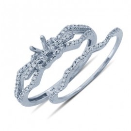 Diamond félig szerelhető íves esküvői gyűrű 14 K fehér arany