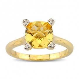 Checkerboard Cut Citrine Round Diamond Gemstone Ring In 14K Yellow Gold