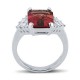 Vibrant Emerald Cut Pink Tourmaline Round Diamond Gemstone Ring In 18K White Gold
