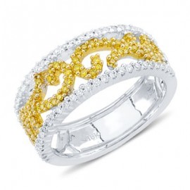 Enchanting Round White and Fancy Yellow Prong Diamond Swirl Ring In 18K White Gold