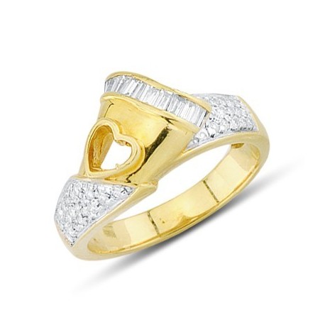 Lovely Round and Baguette Cut Diamond Open Heart Fashion Ring In 18K Yellow Gold