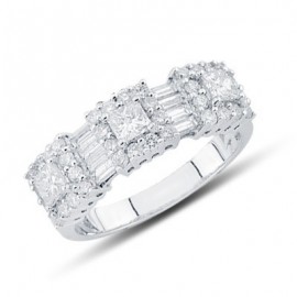 Festive Multi Cut Prong and Channel Set Diamond Fashion Triple Square Ring In 18K White Gold