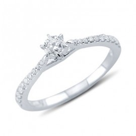 Classic Round Cut prong Diamond Promise Ring In 14K White Gold