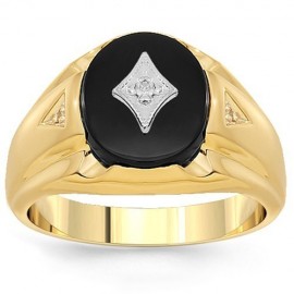 10K Yellow Gold Mens Diamond Onyx Ring 0.06 Ctw