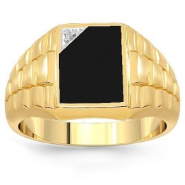 10K Yellow Gold Mens Diamond Onyx Ring 0.03 Ctw